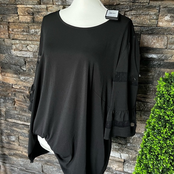 Adrianna Papell Black Blouse with Mesh Sleeve Details - Picture 2 of 11